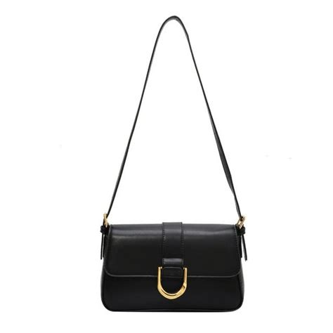 Handheld retro fashion waxed leather baguette bag niche Joker .